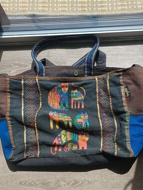 Laurel Burch Black Tote with Multicolor Cat Motif